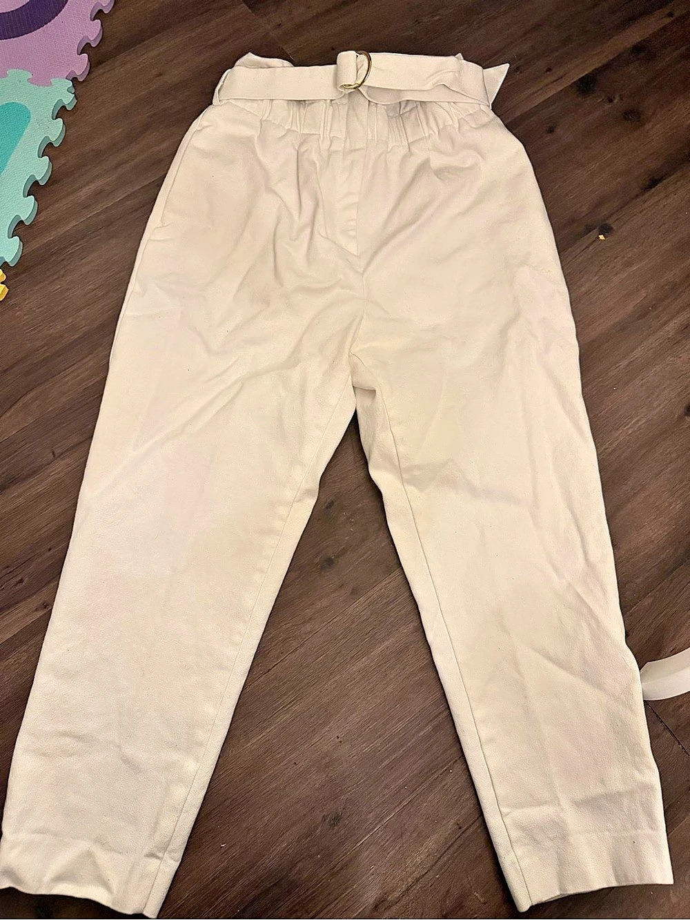 ZARA Belted Trousers in Cream Size Medium
